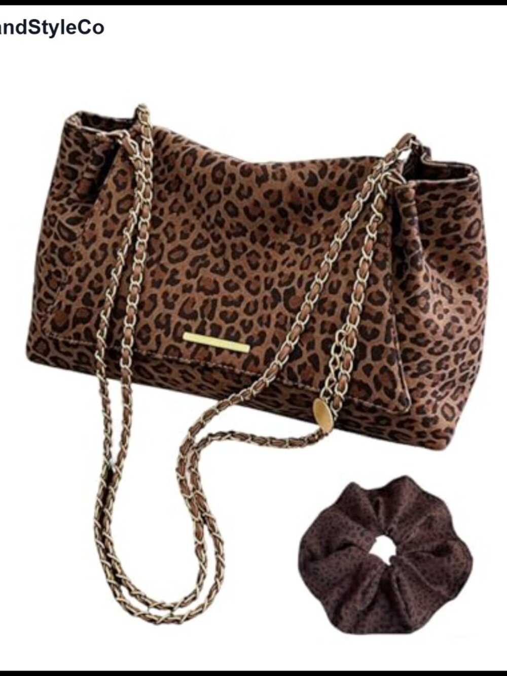 Leopard Print Crossbody Bag Chain Strap Suede Feel Women's Purse